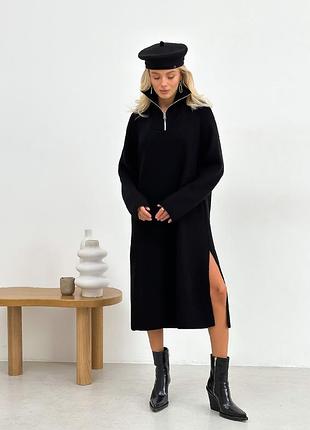 Вязанное теплое платье с молнией овер