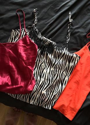 Лот вещей, ночная ножка бордовая, майка в полоску, и оранжевая майка на л размер ночнушка и на хл