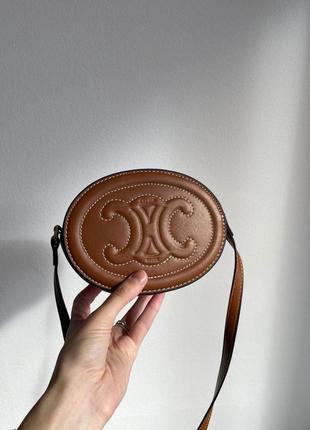 Celine oval bag cuir triomphe in smooth calfskin tan, женская кожаная сумка мини, жеncкая кожаная сумка мыны