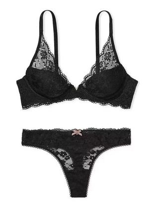 Комплект білизни victoria’s secret чорний мереживний набір вікторія сікрет