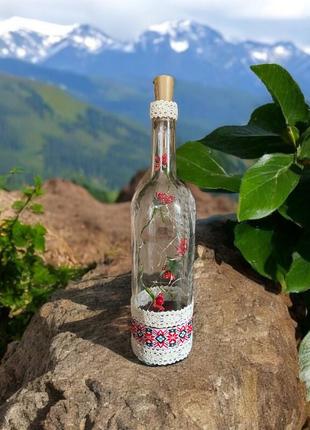 Бутылка ночник с декором с лед подсветкой в украинском стиле hand made
