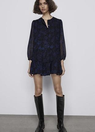 Новое шифоновое ярусное платье рубашка zara свободного кроя