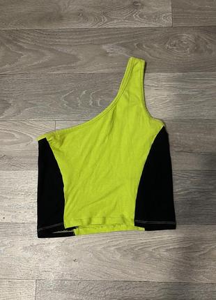 Асимметричный топ на одно плечо рейв ягод y2k ярко салатовый brat