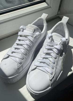 Белые кеды кроссовки puma на высокой платформе