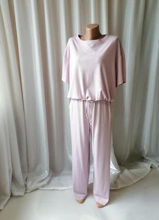 Костюм в рубчик туреччина ніжно-бузкового кольору для сну або прогулянок довгі штани палаццо