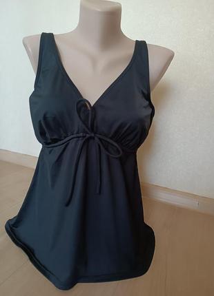 Однотонный черный топ/майка для купания/ купальник танкини