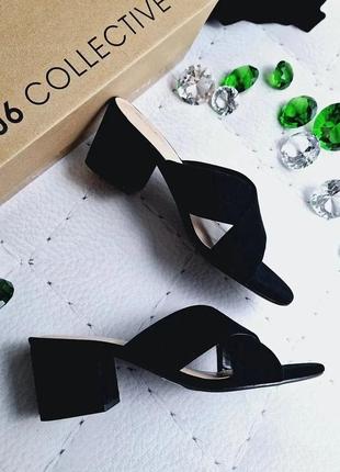 206 collective оригінал чорні замшеві босоніжки сабо на невисоких підборах