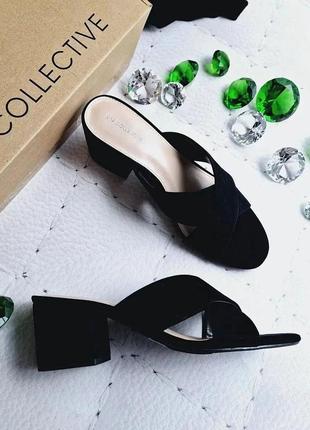 206 collective оригінал чорні замшеві босоніжки сабо на невисоких підборах