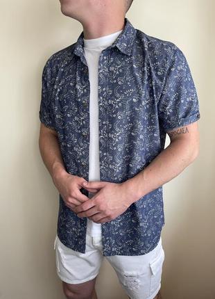 Темно синя теніска peacocks з принтом, узором, гавайська літня сорочка, гавайка, пляжна