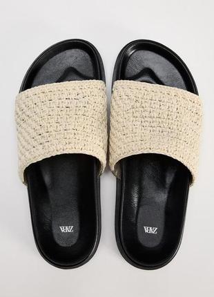 Zara шльопанці на низькому ходу з плетеною деталлю