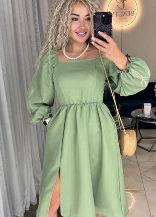 Сукня міді жіноча з вишивкою колосок приталена а силуету з квадратним декольте з...