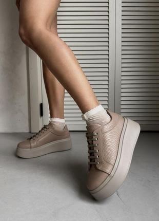 Кеды кожа-рептилия беж