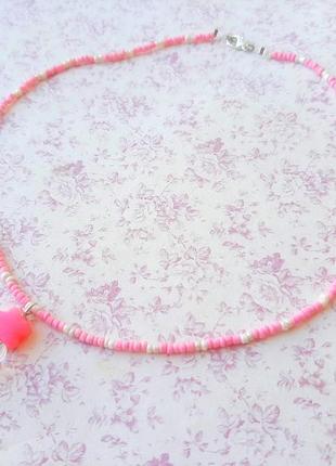 Чокер розов бел ручн раб 
кулон цветок подвес бижутерия тренд ожерел hand made ланцю колье