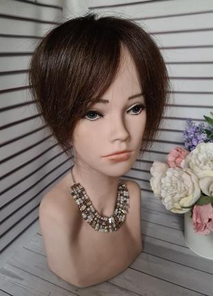 Накладка топер челка макушка полупарик 100% натуральный волос.