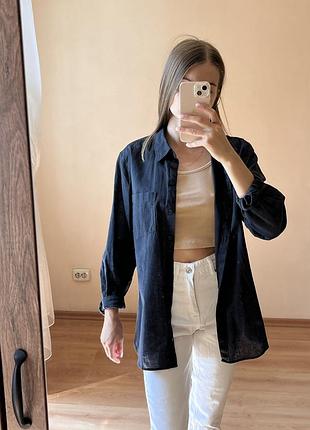 Біла льняна рубашка hm сорочка5 фото