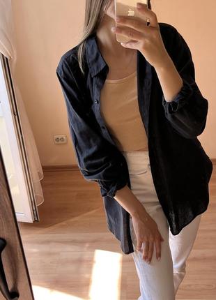 Біла льняна рубашка hm сорочка4 фото