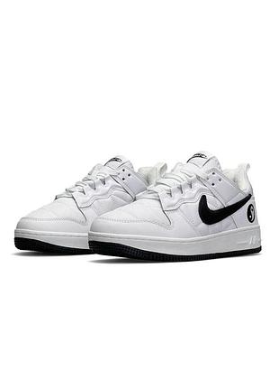 💎чоловічі кросівки nike air force 1 yin yang fleece termo white black / демісезонні / весняні, літні, осінні / текстиль, шкіра, замша /