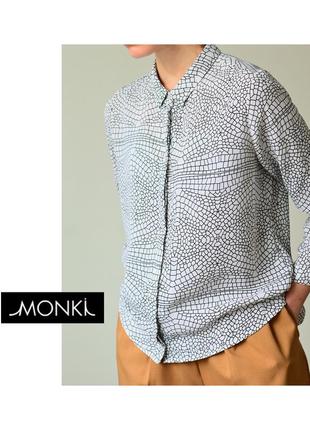 Женская рубашка monki. стильная черно-белая рубашка на осень