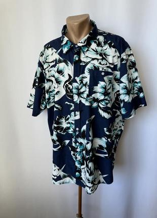 Гавайка сорочка гавайська теніска label-j бавовна синя блакитна квітчаста