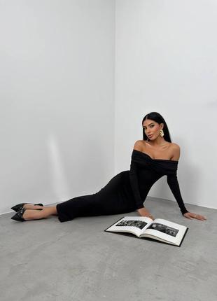 Женское платье миди с открытыми плечами ❤️ белое стильное вечернее платье с длинным рукавом ❤️