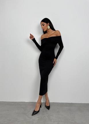 Женское платье миди с открытыми плечами ❤️ белое стильное вечернее платье с длинным рукавом ❤️