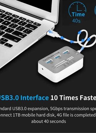 Хаб-перехідник концентратор 7в1 hub usb 3.0 / 3 port usb + tf + sd (hc) + m2 + ms duo / юсб-хаб кардридер f93 фото