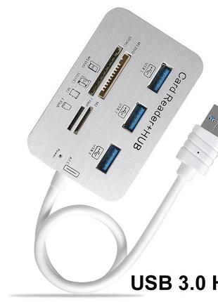 Хаб - переходник концентратор 7в1 hub usb 3.0 / 3 port usb + tf + sd (hc) + m2 + ms duo / юсб-хаб кардридер f91 фото