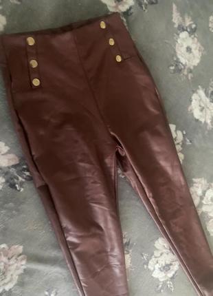 Бордовые кожаные лосины с начесом тёплые