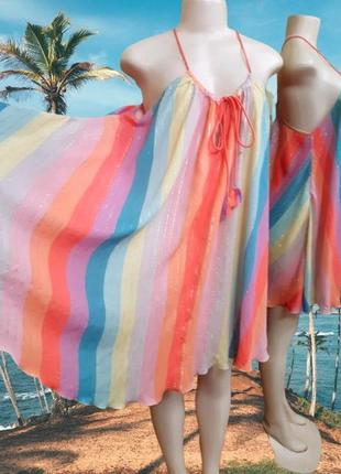 L -2xl летнее платье accessorize, натуральный полосатый сарафан с регулировкой декольте