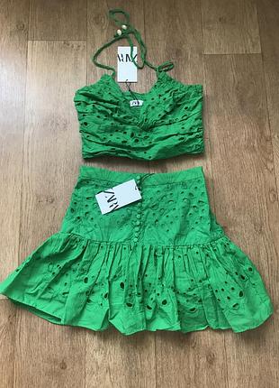 Літній костюм зара, міні спідниця, топ, zara