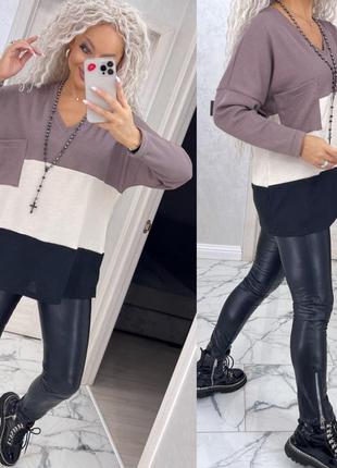 Свитер свободного кроя с рукавом реглан с накладным карманом с манжетами на рукавах