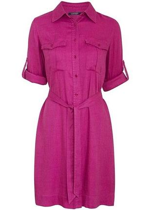 Платье рубашка lauren ralph lauren, платье рубашка, льняное платье рубашка, платье рубашка оригинал, платье фуксия, базовое платье брендовое