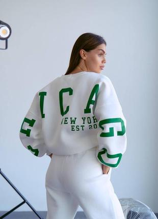 ‼️не кошлатиться‼️ спортивный костюм двойка со свитшотом, костюм чикаго трехнить пенье, костюм без капюшона на осень весну chicago, 3394 фото