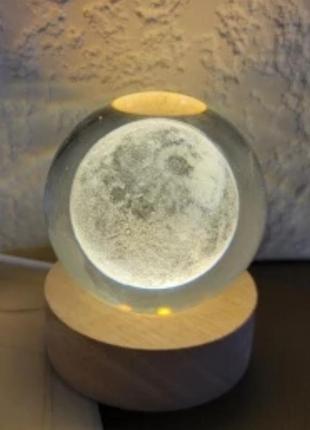 Нічник світильник скляна куля з місяцем