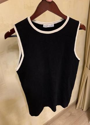 Контрастная черная майка с белым, футболка, безрукавка zara mango massimo dutti