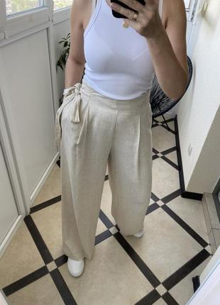 Zara широкие льняные брюки палаццо