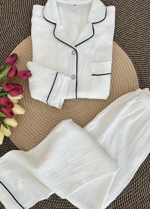 Муслиновая пижама домашний костюм рубашка и штаны