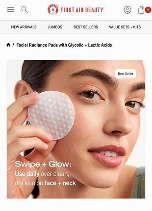 Подушечки (пади) дляботы и освещения first aid beauty facial radiance pads with glycolic + lactic acids compostable2 фото