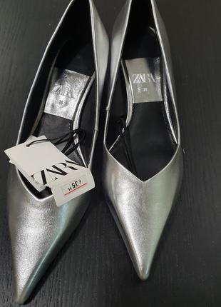 Серебряные туфли лодочки zara