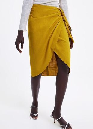Спідниця на запах з льоном zara, розмір s (36)
