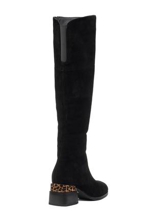 Чоботи жіночі замшеві чорні стильні на зручному каблуку елегантні молодіжні святкові 1843ц