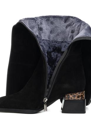 Чоботи жіночі замшеві чорні стильні на зручному каблуку елегантні молодіжні святкові 1843ц