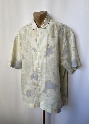 H&m лляна теніска сорочка короткий рукав мʼятна тай дай з візерунком розводи