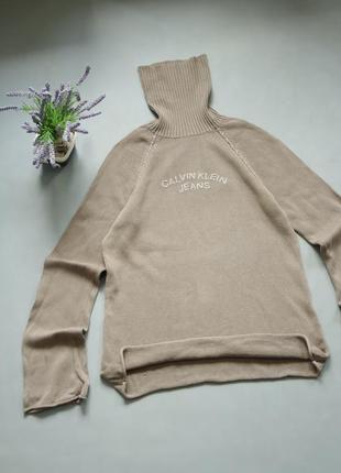 Calvin klein jeans vintage оверсайз вязаный свитер с высоким горлом бежевый коричневый кельвин кляйн свободная посадка m кофта avant garde