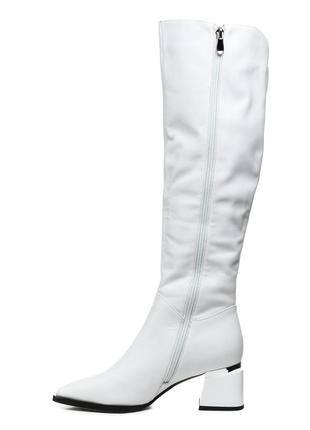 Ботфорты высокие зимние с натуральным теплым мехом еврозима на устойчивом каблуке белые 1486ц-а