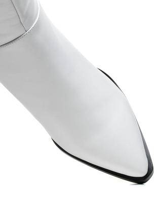 Ботфорты высокие зимние с натуральным теплым мехом еврозима на устойчивом каблуке белые 1486ц-а