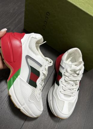 Фирменные белые кроссовки  gucci rhyton сникерсы кеды8 фото