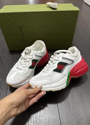 Фирменные белые кроссовки  gucci rhyton сникерсы кеды9 фото