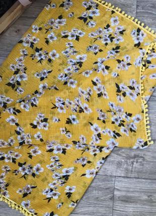 Снуд шарф платок летний горчичный в цветочный принт6 фото
