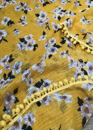 Снуд шарф платок летний горчичный в цветочный принт5 фото